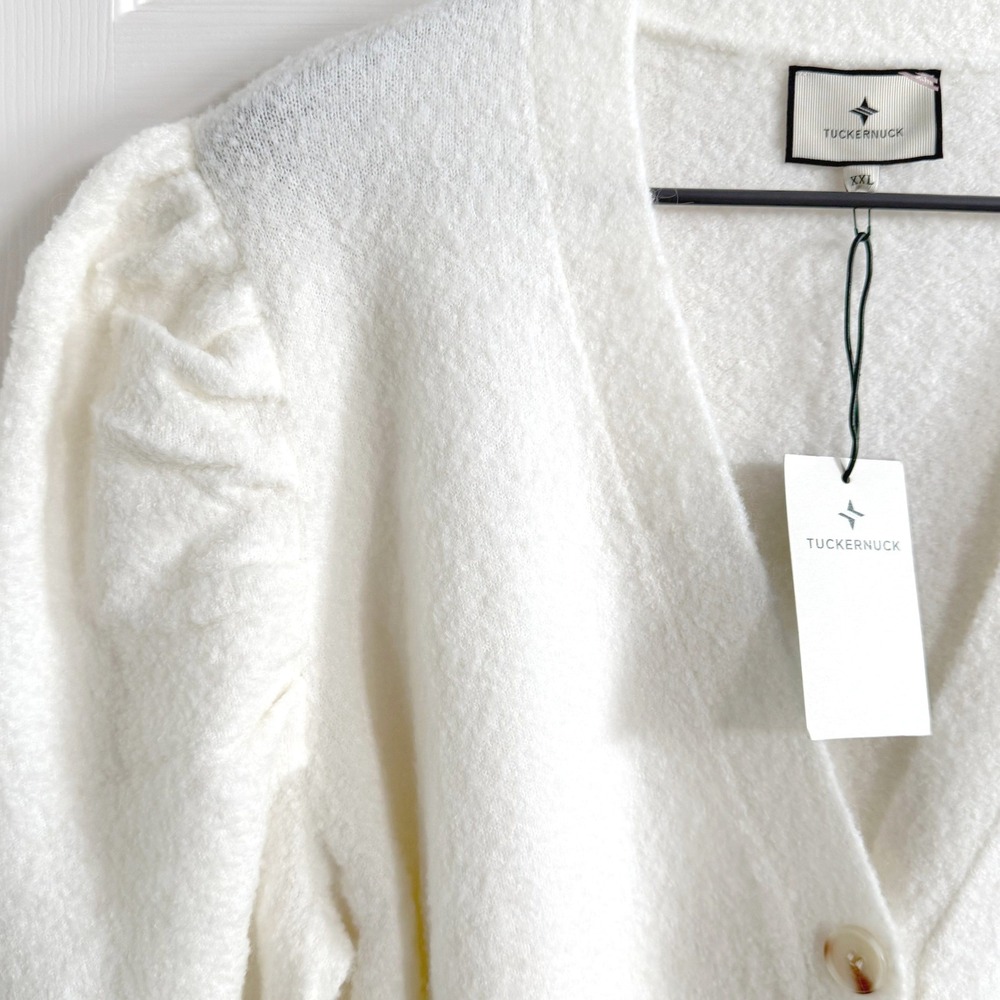 Tuckernuck Pippa Cardigan White Puff Shoulder Wool Mohair Blend Sweater XXL NWT - Picture 4 of 10